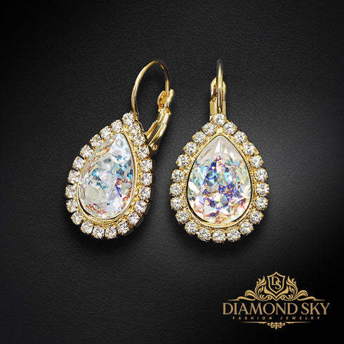 Auskarai "Debesų Lašas (Balta Patina)" su Swarovski™ kristalais